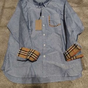 Men New Burberry Harry Blue Check Pocket L/S Shirt
